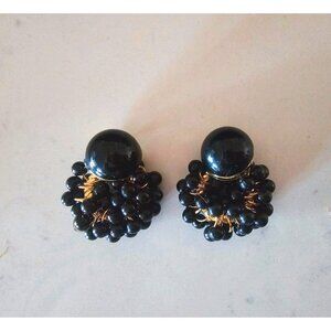 Vintage‎ clip-on round studs with dingle attachment black